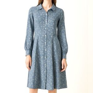 Rue de la Paix Blue Floral Shirt Dress Button Front L/S Collared Cottagecore 8